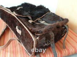 Rarity 1902 Swiss Army Cowhide Leather Backpack Rucksack Military Fur Vintage