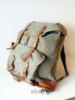Retro Swiss Army Military Backpack Rucksack 1968 Canvas Salt & Pepper Grey Brown