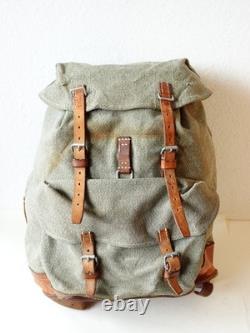 Retro Swiss Army Military Backpack Rucksack 1968 Canvas Salt & Pepper Grey Brown
