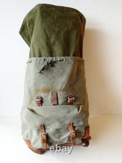 Retro Swiss Army Military Backpack Rucksack 1968 Canvas Salt & Pepper Grey Brown