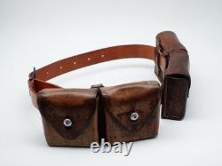 SWISS ARMY Military Brown Leather Belt Bandolier Ammo Cases Pouch Pouches 1940