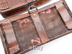 SWISS ARMY Military Brown Leather Belt Bandolier Ammo Cases Pouch Pouches 1940