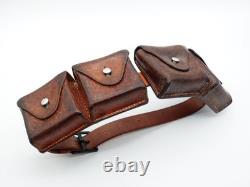 SWISS ARMY Military Brown Leather Belt Bandolier Ammo Cases Pouch Pouches 1950