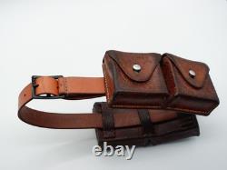 SWISS ARMY Military Brown Leather Belt Bandolier Ammo Cases Pouch Pouches 1950