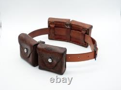 SWISS ARMY Military Brown Leather Belt Bandolier Ammo Cases Pouch Pouches 1950