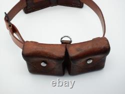 SWISS ARMY Military Brown Leather Belt Bandolier Ammo Cases Pouch Pouches 1950