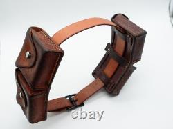 SWISS ARMY Military Brown Leather Belt Bandolier Ammo Cases Pouch Pouches 1950