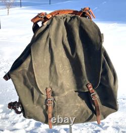 Swedish Army M39 Backpack Canvas & Leather Rucksack Metal Frame Vtg WW2 Military