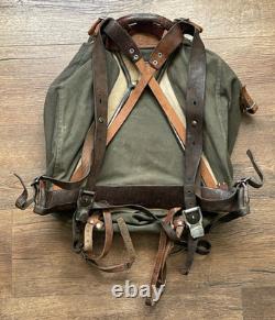 Swedish Army M39 Backpack Canvas & Leather Rucksack Metal Frame Vtg WW2 Military