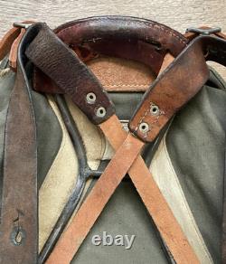 Swedish Army M39 Backpack Canvas & Leather Rucksack Metal Frame Vtg WW2 Military