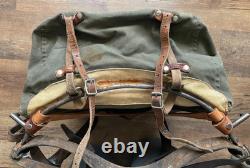 Swedish Army M39 Backpack Canvas & Leather Rucksack Metal Frame Vtg WW2 Military
