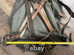 Swedish Army M39 Backpack Canvas & Leather Rucksack Metal Frame Vtg WW2 Military