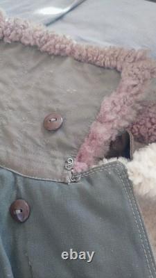 Swedish Military Utrustningar canvas and sheepskin lined coat