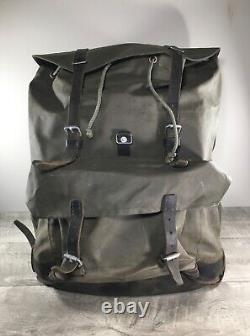 Swiss Army 1980s Rubberized Nylon & Leather Green Mountain Rucksack Bag Vintage