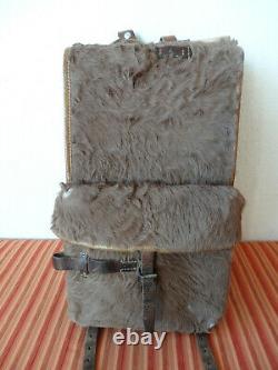 Swiss Army Cowhide Leather Backpack Rucksack 1944 Military Fur Vintage