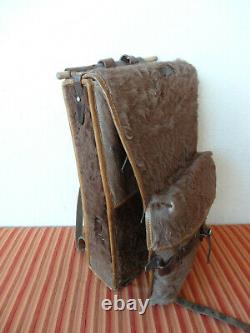 Swiss Army Cowhide Leather Backpack Rucksack 1944 Military Fur Vintage