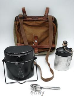 Swiss Army Military Bread Bag Set bottle mess kit+canteen+cutlery leather SIGG