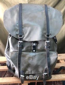 Swiss Army Military Waterproof Leather Canvas Backpack Rucksack Vintage