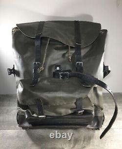 Swiss Army Rubberized 1980s Nylon & Leather Green Mountain Rucksack Bag Vintage