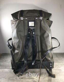 Swiss Army Rubberized 1980s Nylon & Leather Green Mountain Rucksack Bag Vintage