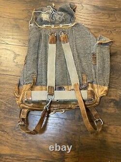 Swiss Army Sattler Backpack 1943 Vtg Salt and Pepper Military Leather Canvas 40s