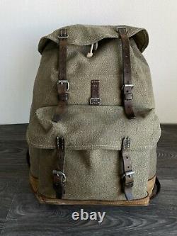 Swiss Army Sattler Backpack 1960 Vtg Salt and Pepper Military Leather Canvas