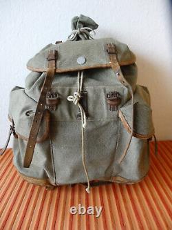 Swiss Army Sattler Backpack 40s Vtg Salt and Pepper Military Leather Canvas