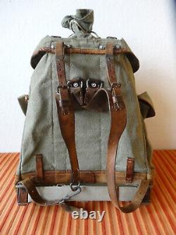 Swiss Army Sattler Backpack 40s Vtg Salt and Pepper Military Leather Canvas