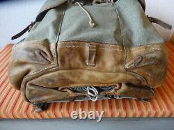 Swiss Army Sattler Backpack 40s Vtg Salt and Pepper Military Leather Canvas