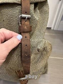 Swiss Army Sattler Backpack 40s Vtg Salt and Pepper Military Leather Canvas