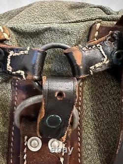 Swiss Army Sattler Backpack 40s Vtg Salt and Pepper Military Leather Canvas