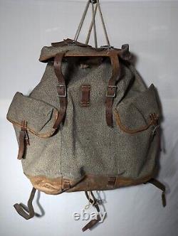 Swiss Army Sattler Backpack 40s Vtg Salt and Pepper Military Leather Canvas 1943