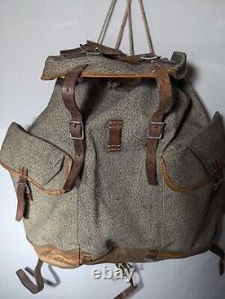 Swiss Army Sattler Backpack 40s Vtg Salt and Pepper Military Leather Canvas 1943