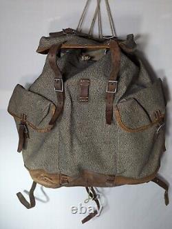 Swiss Army Sattler Backpack 40s Vtg Salt and Pepper Military Leather Canvas 1943