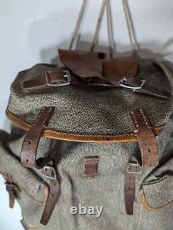 Swiss Army Sattler Backpack 40s Vtg Salt and Pepper Military Leather Canvas 1943