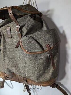 Swiss Army Sattler Backpack 40s Vtg Salt and Pepper Military Leather Canvas 1943