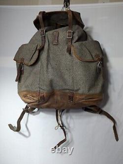 Swiss Army Sattler Backpack 40s Vtg Salt and Pepper Military Leather Canvas 1943