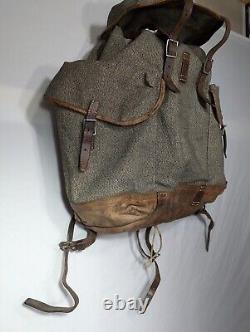 Swiss Army Sattler Backpack 40s Vtg Salt and Pepper Military Leather Canvas 1943