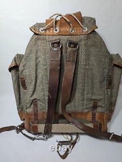 Swiss Army Sattler Backpack 40s Vtg Salt and Pepper Military Leather Canvas 1943