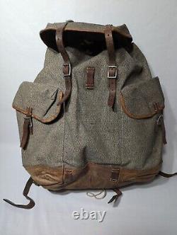 Swiss Army Sattler Backpack 40s Vtg Salt and Pepper Military Leather Canvas 1943