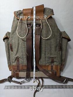 Swiss Army Sattler Backpack 40s Vtg Salt and Pepper Military Leather Canvas 1943