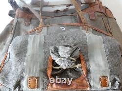 Swiss Army Sattler Backpack 40s Vtg Salt and Pepper Military Leather Canvas 1947