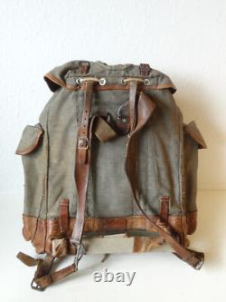 Swiss Army Sattler Backpack 40s Vtg Salt and Pepper Military Leather Canvas 1947