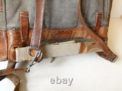 Swiss Army Sattler Backpack 40s Vtg Salt and Pepper Military Leather Canvas 1947