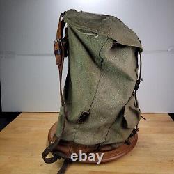 Swiss Army Sattler Backpack 64 Vtg Salt and Pepper Military Leather Canvas