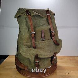 Swiss Army Sattler Backpack 71 Vtg Salt and Pepper Military Leather Canvas