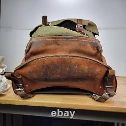 Swiss Army Sattler Backpack 71 Vtg Salt and Pepper Military Leather Canvas