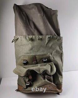 Swiss Army Sattler Backpack Salt and Pepper Military Leather Canvas 1964 Vintage