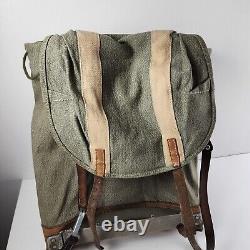 Swiss Army Sattler Backpack Salt and Pepper Military Leather Canvas 1964 Vintage