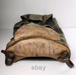 Swiss Army Sattler Backpack Salt and Pepper Military Leather Canvas 1964 Vintage